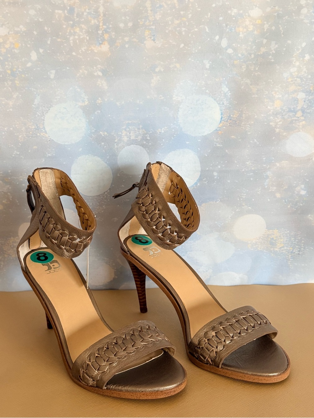Joe’s Jeans “Pax" Woven Ankle strap Sandals in Champagne Nickel - Size 8 NWT